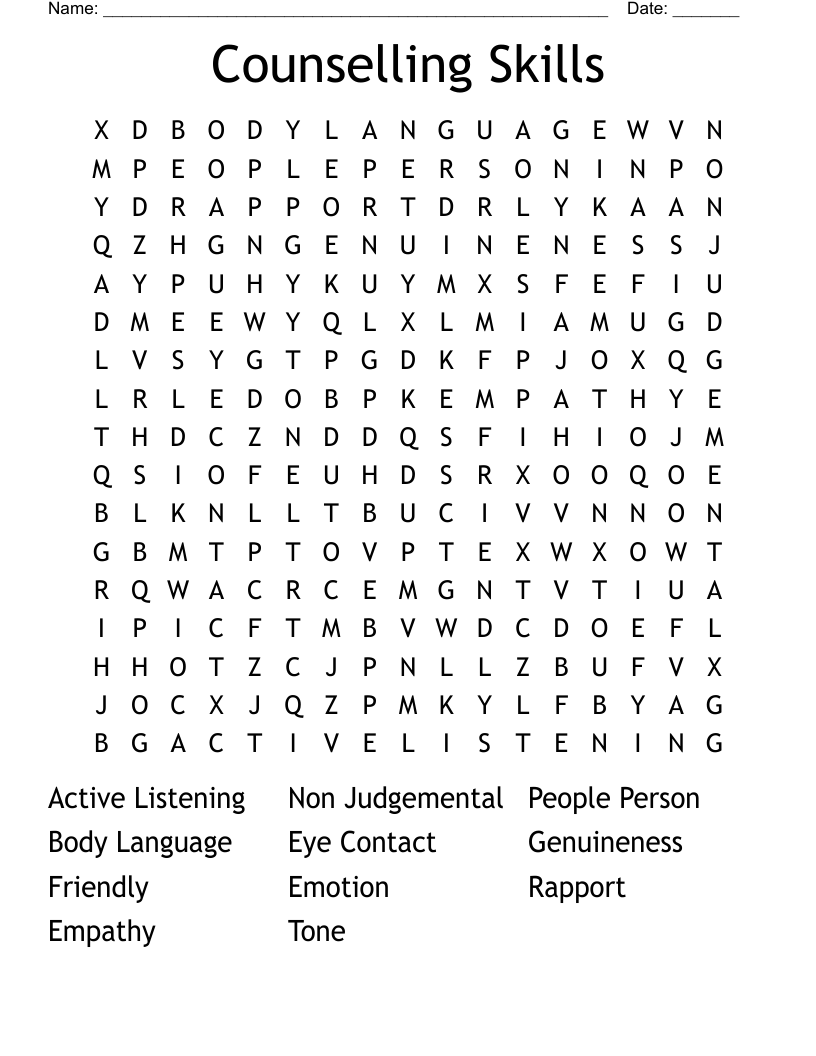 Counselling Skills Word Search