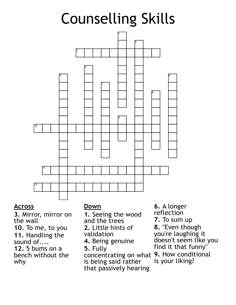 Counselling Skills Crossword