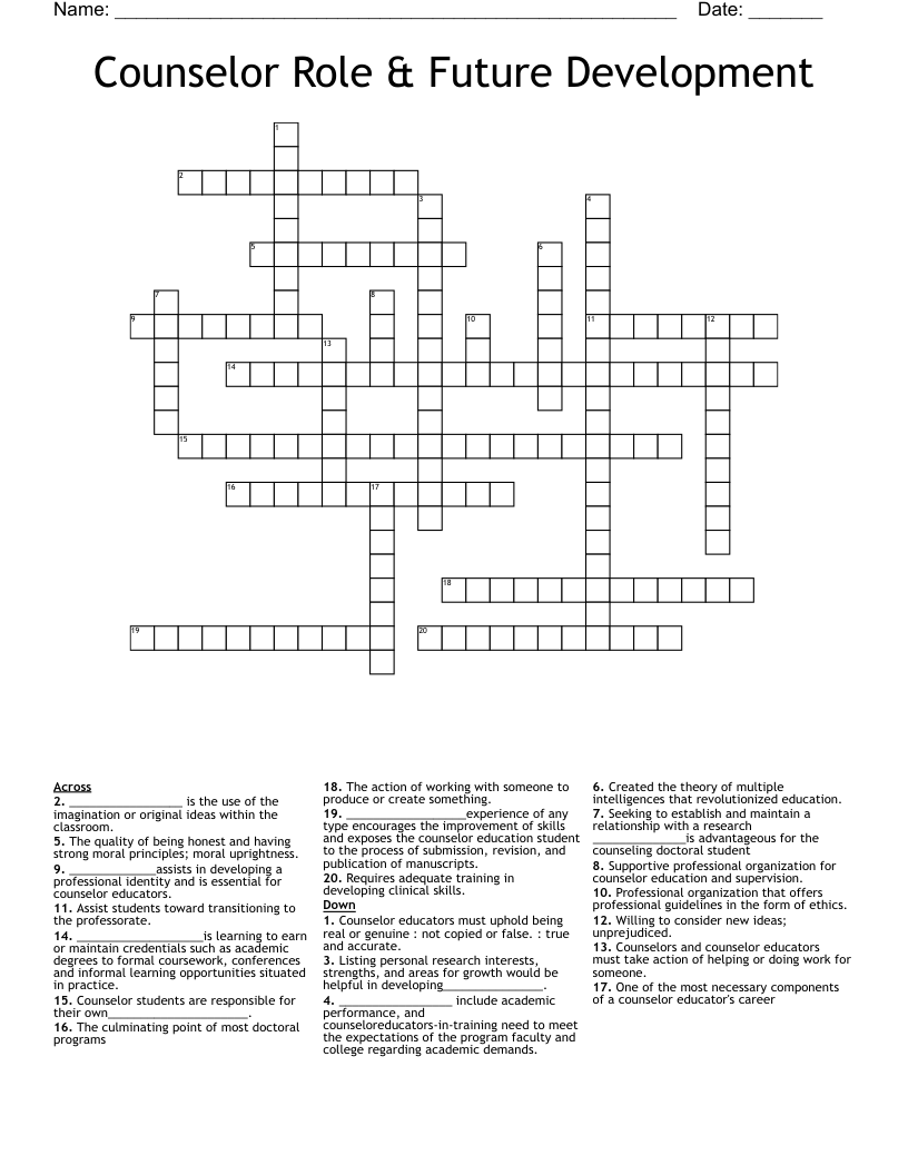 Counselor Role & Future Development Crossword