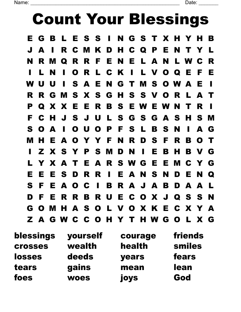 Count Your Blessings Word Search