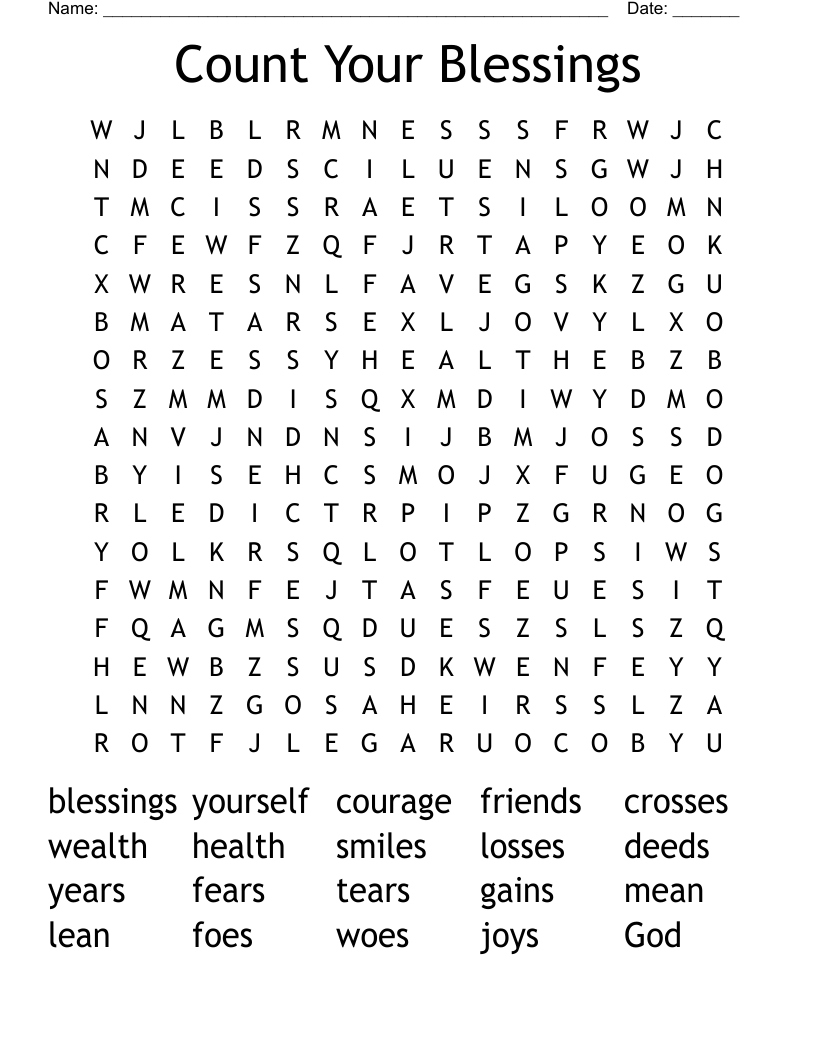 Count Your Blessings Word Search