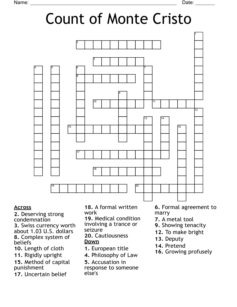 Count of Monte Cristo Crossword