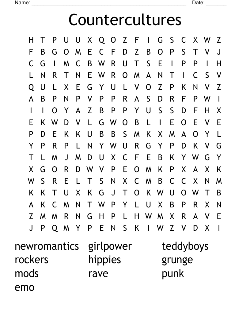 Countercultures Word Search