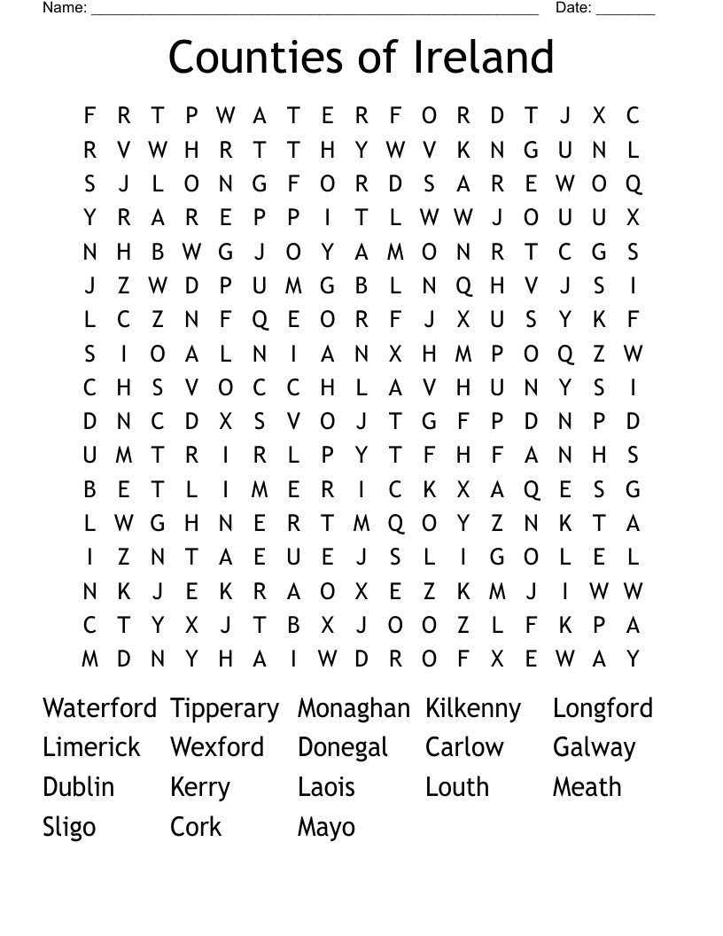 Counties of Ireland Word Search