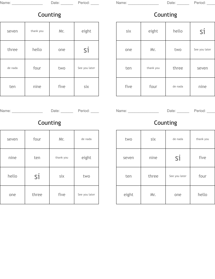 Counting Bingo Cards