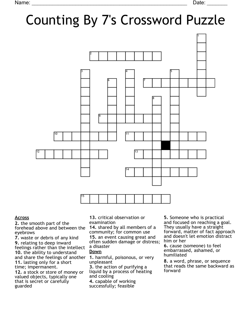 Counting By 7's Crossword Puzzle