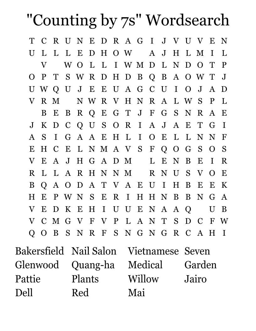 "Counting by 7s" Wordsearch