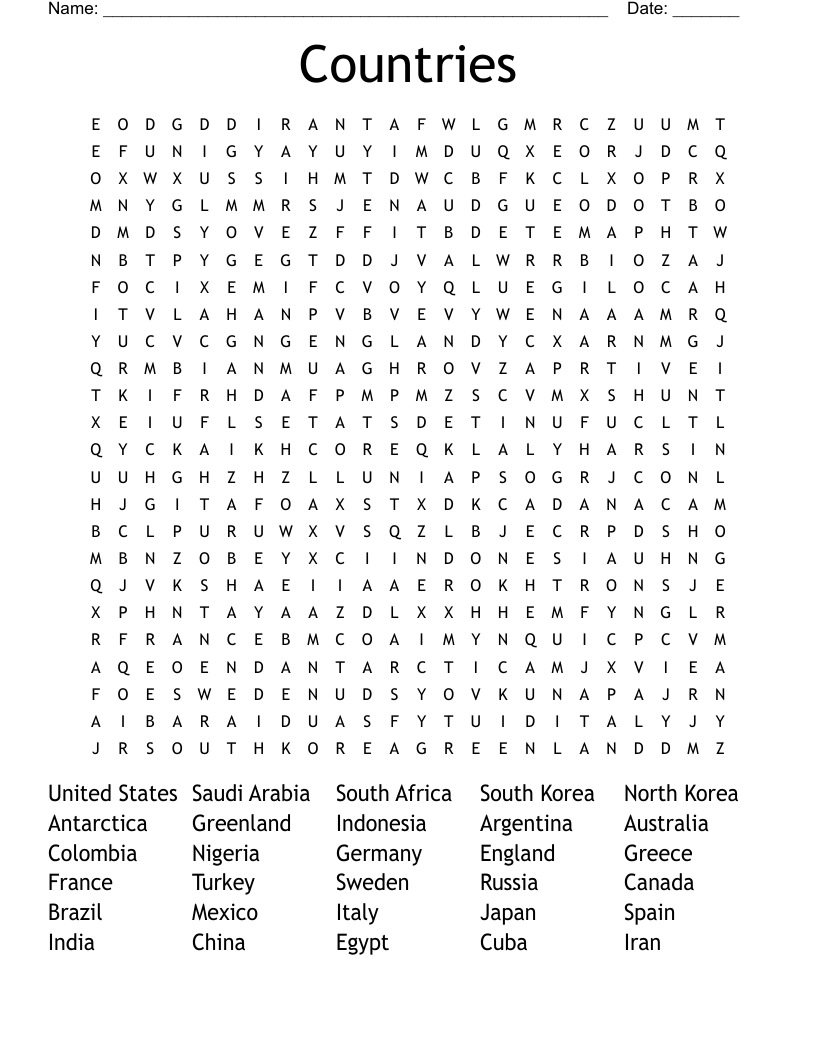 Countries Word Search