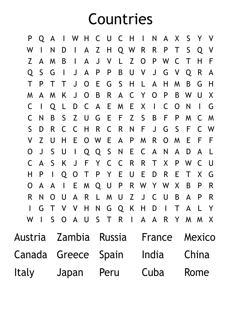 Countries Word Search