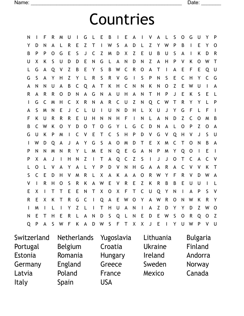 Countries Word Search