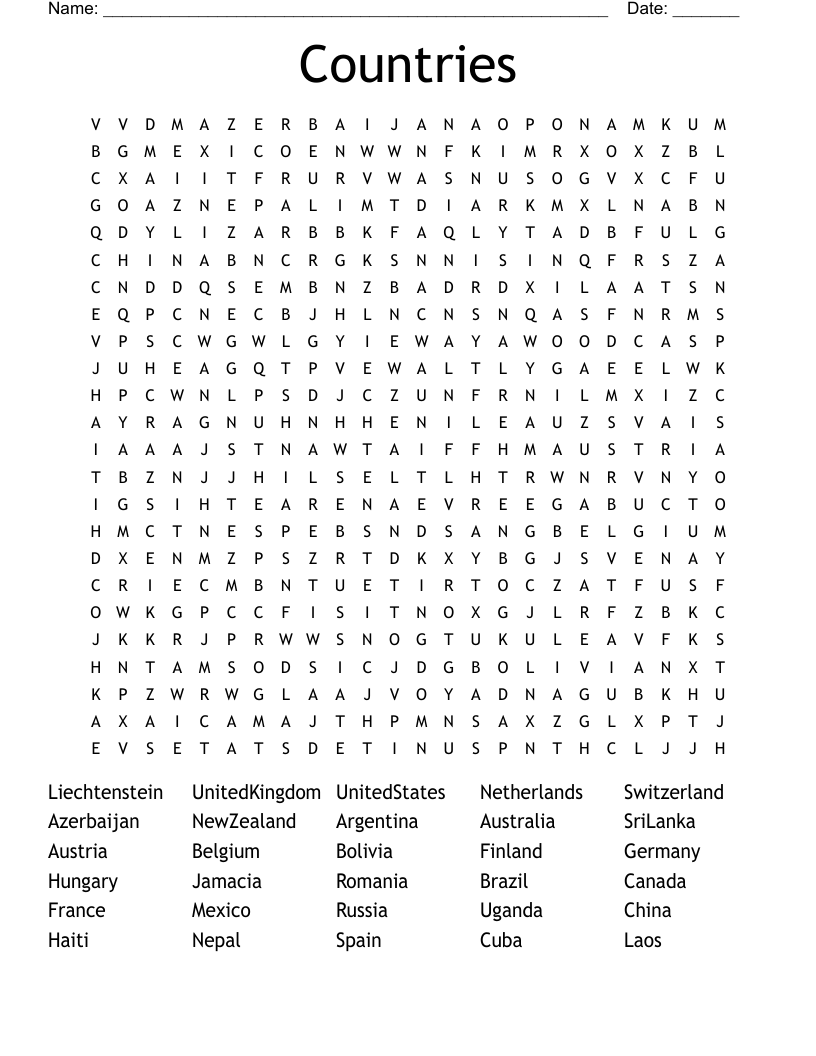 Countries Word Search