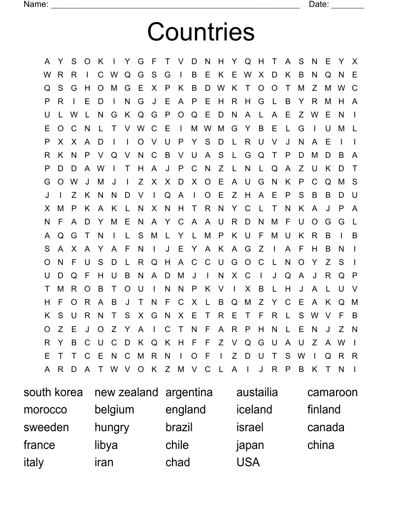 Countries Word Search