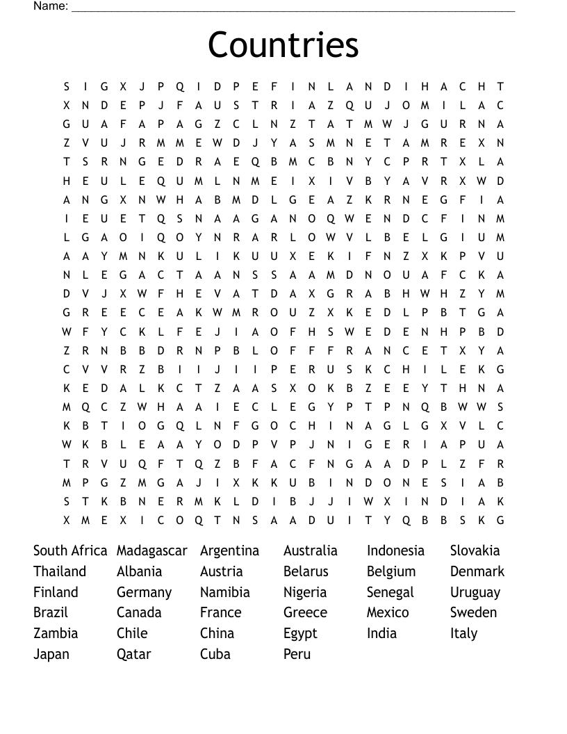 Countries Word Search