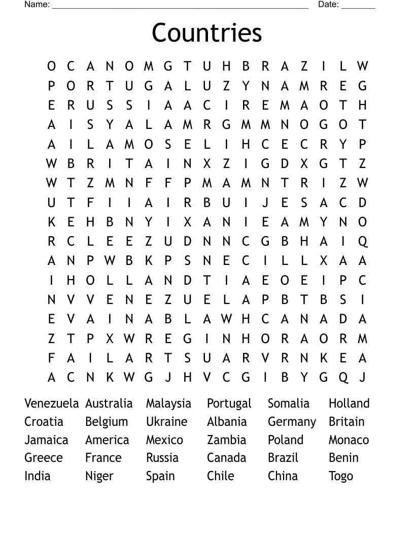 Countries Word Search