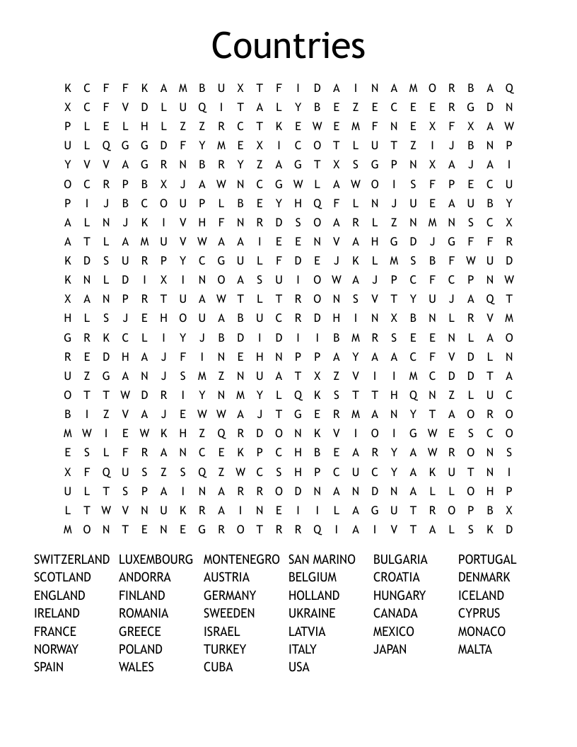 Countries Word Search