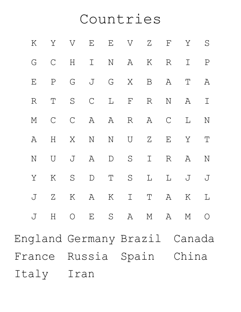 Countries Word Search