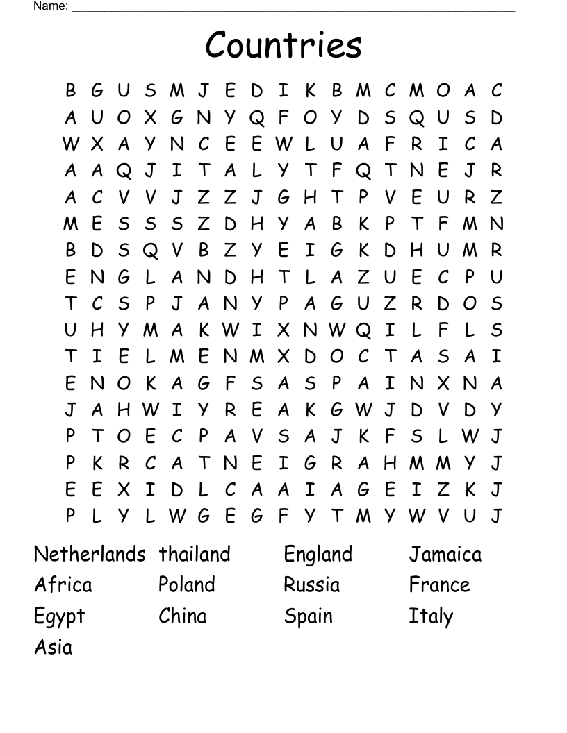 Countries Word Search