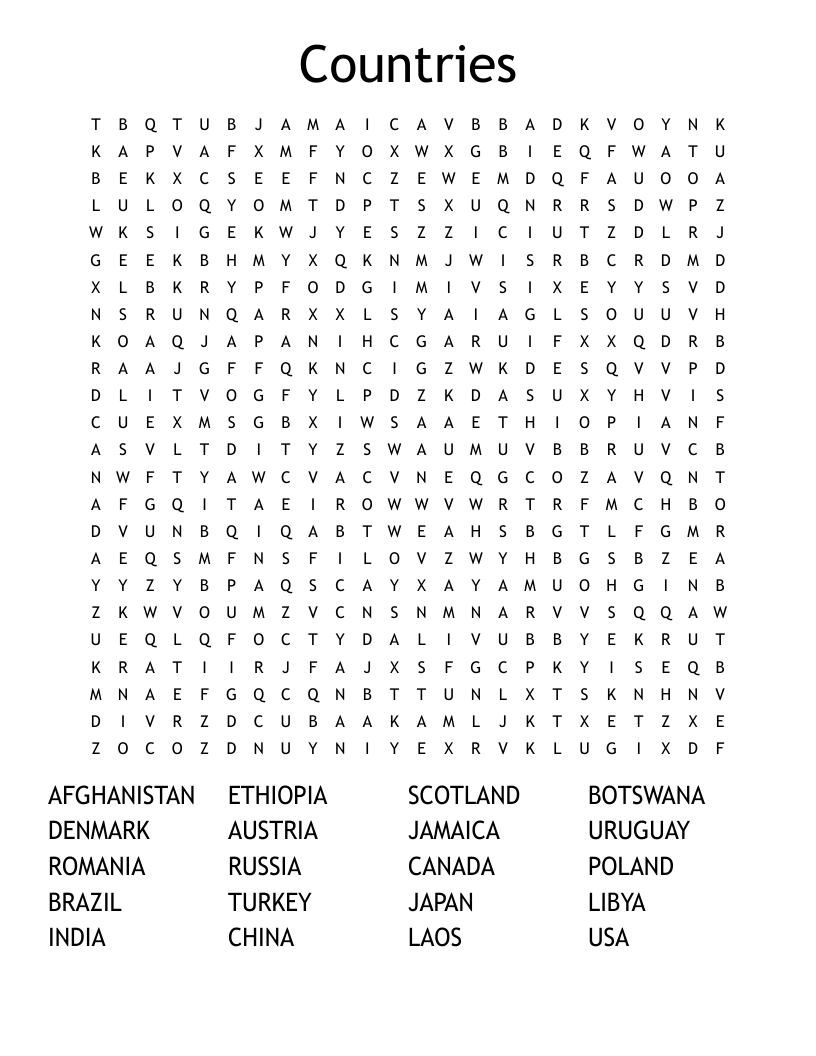 Countries Word Search