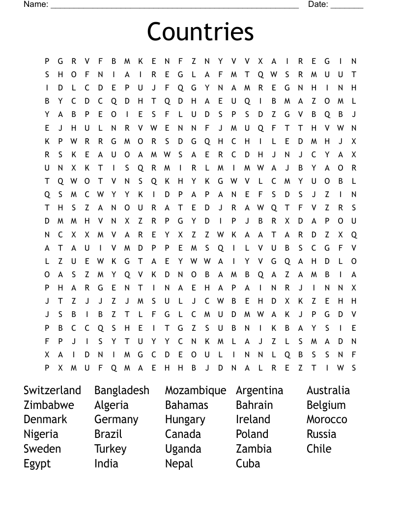 Countries Word Search