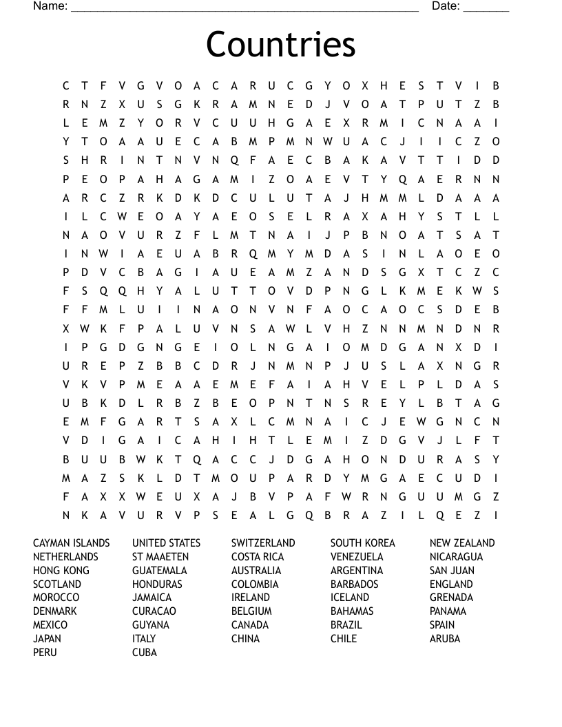 Countries Word Search