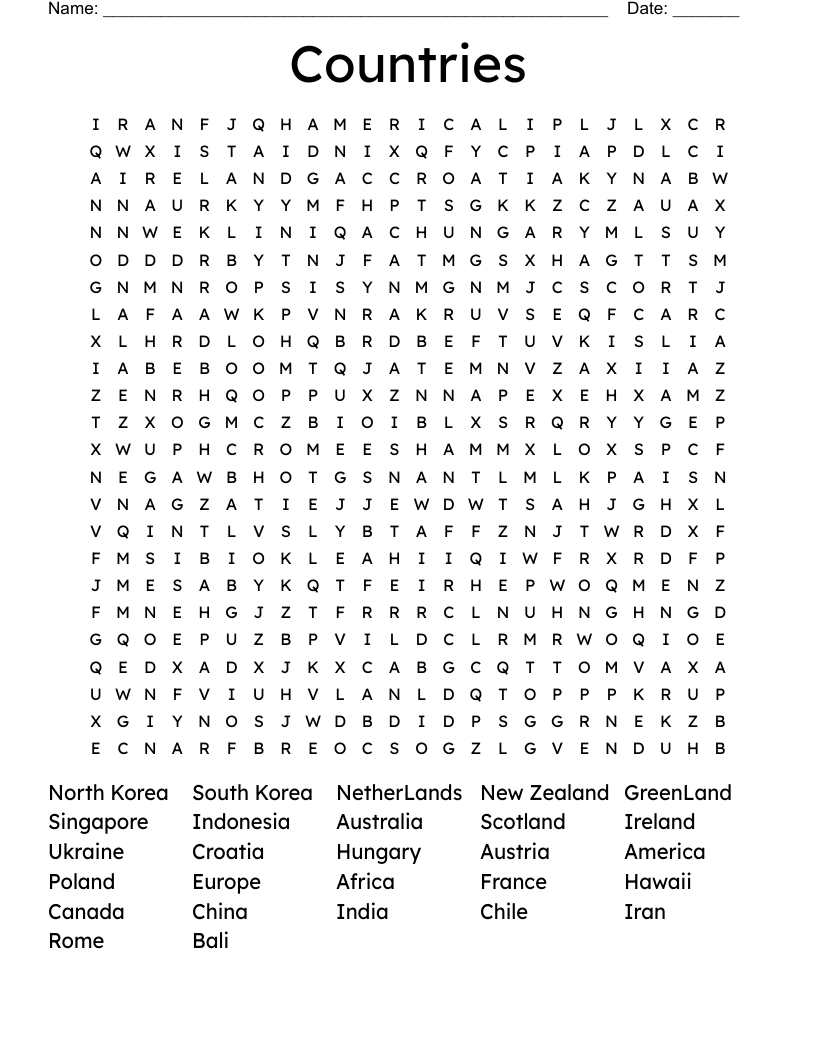 Countries Word Search