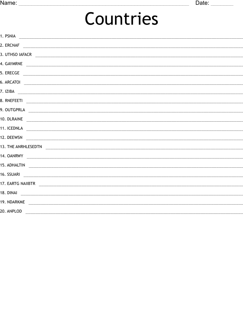 Countries Word Scramble