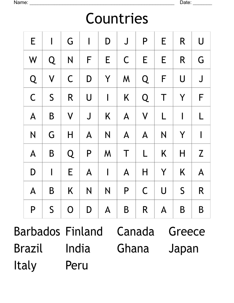 Countries Word Search