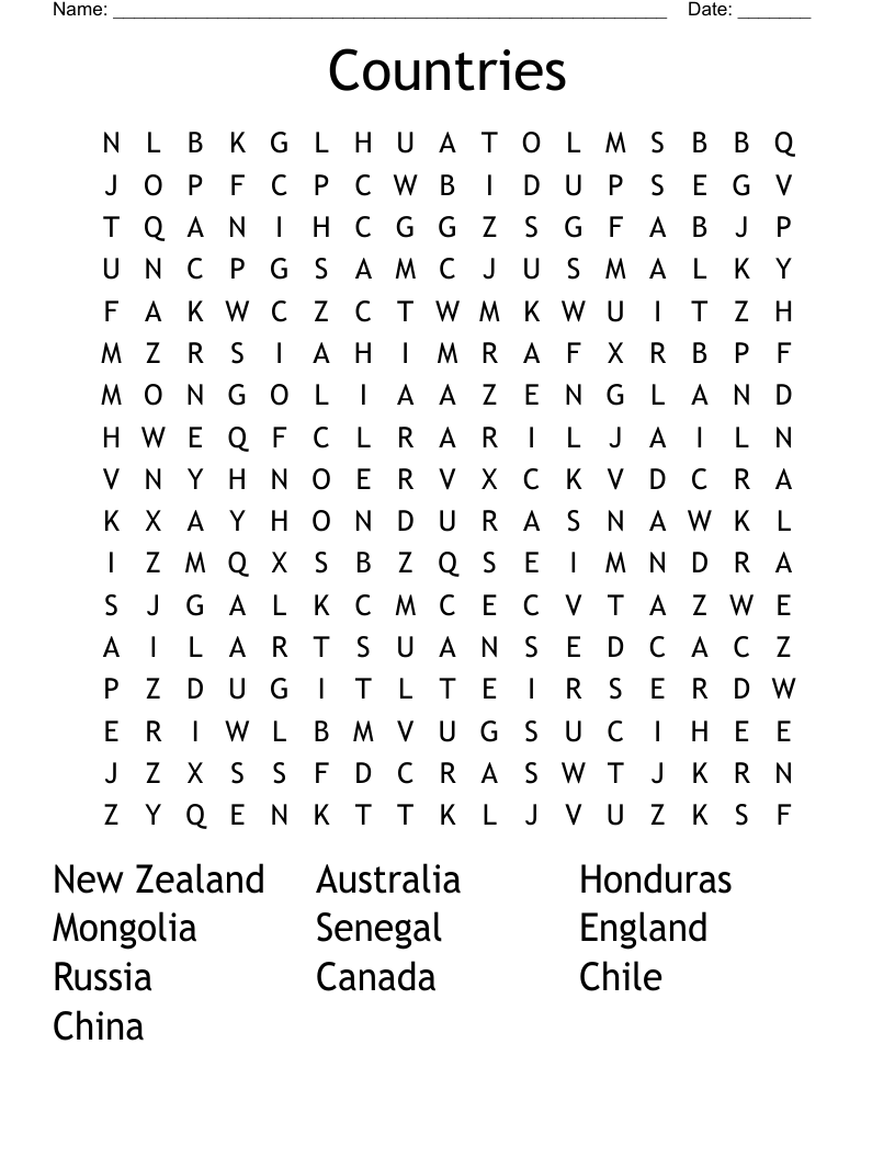 Countries Word Search