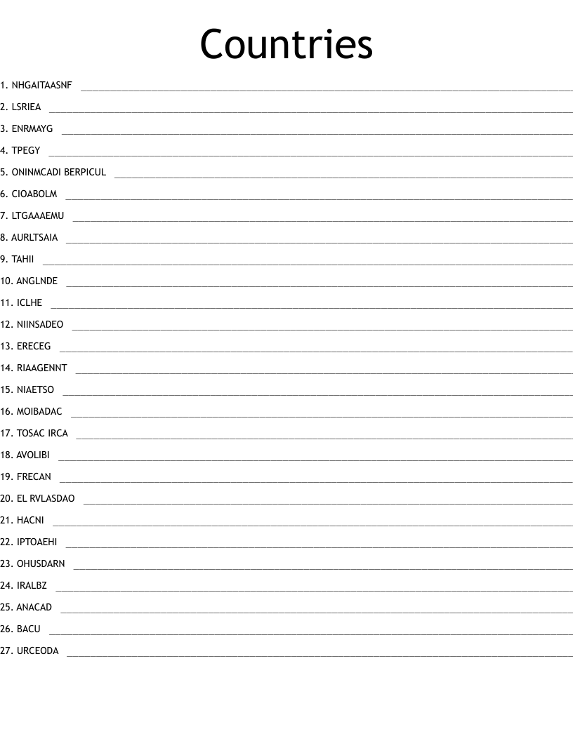 Countries Word Scramble