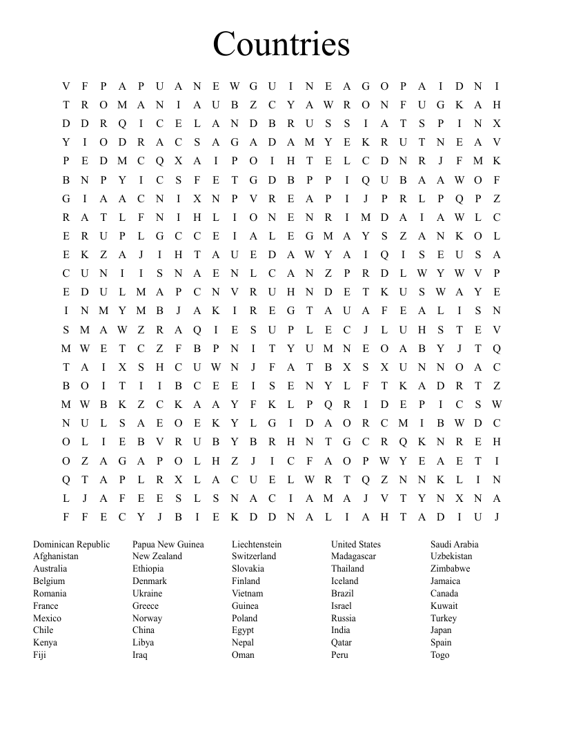 Countries Word Search