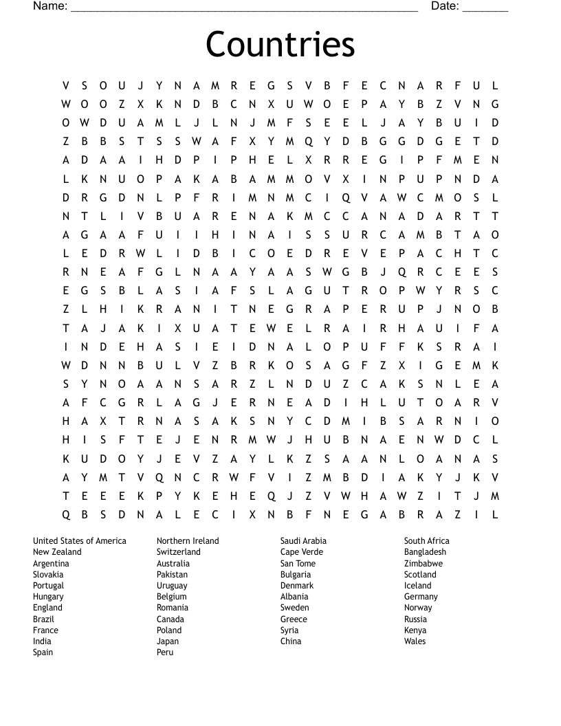 Countries Word Search