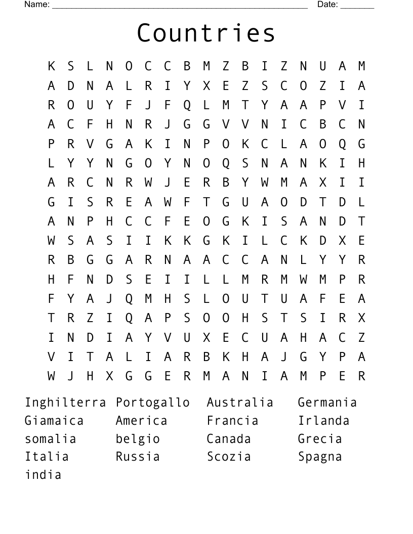 Countries Word Search