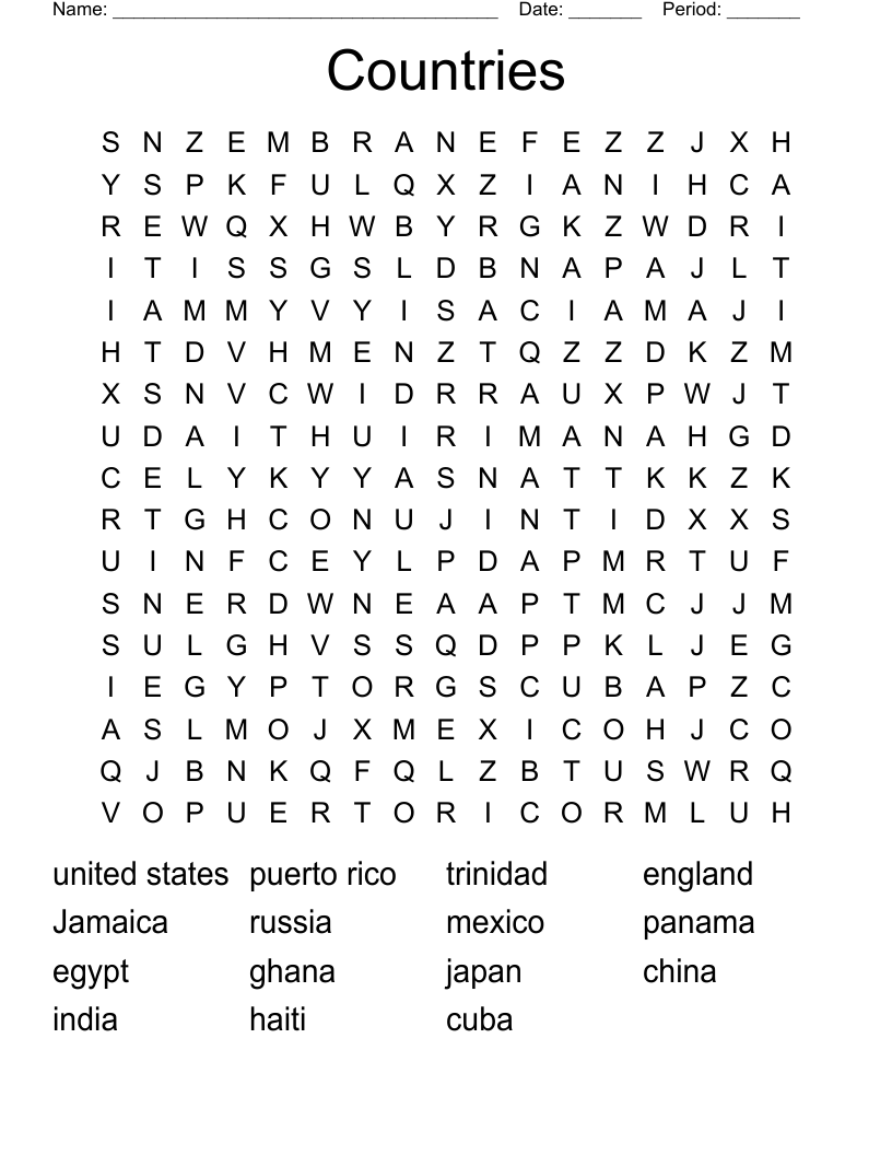 Countries Word Search