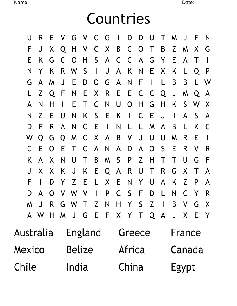 Countries Word Search