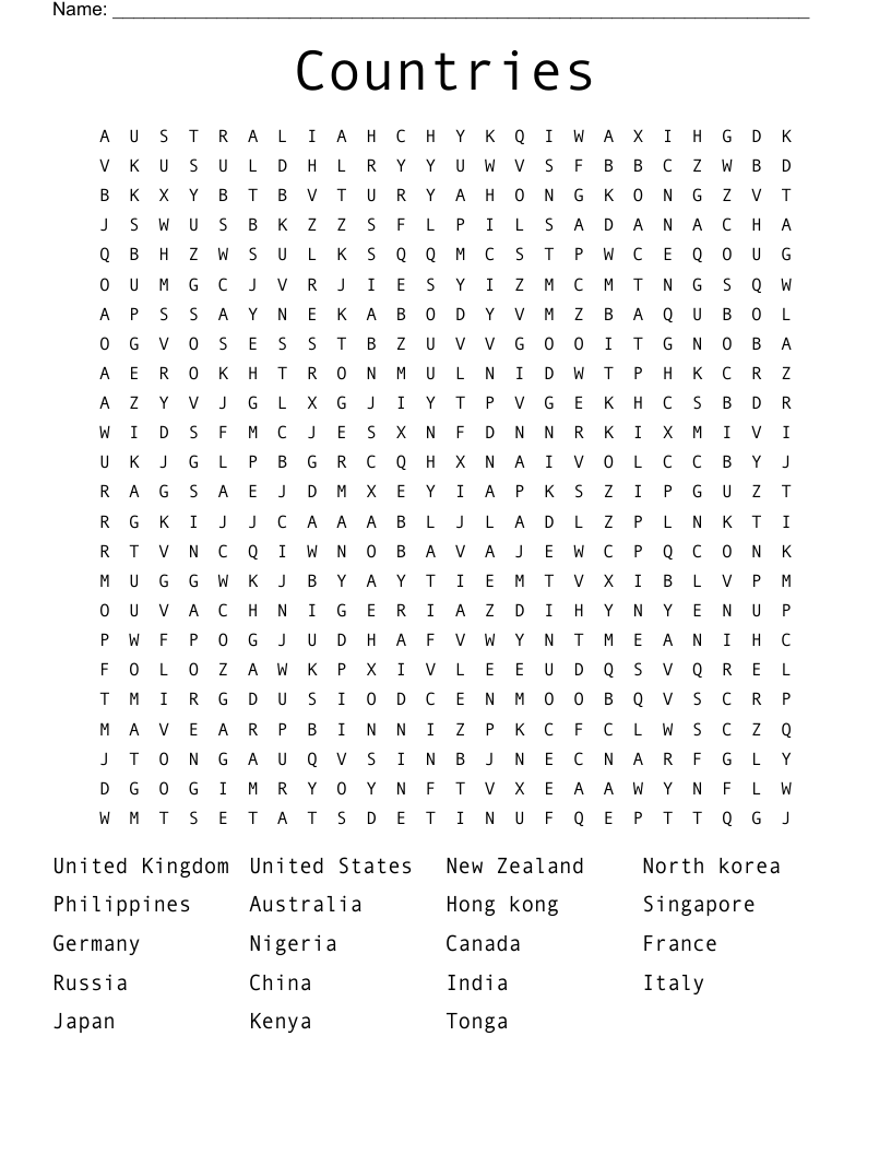 Countries Word Search