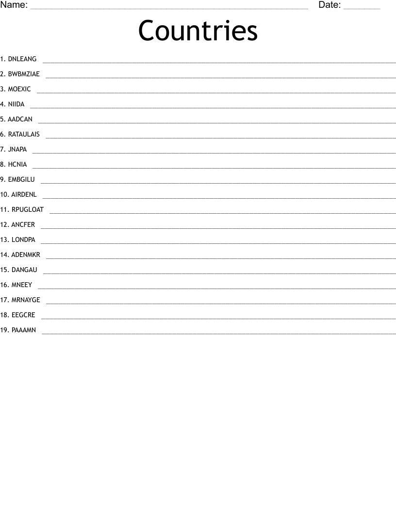 Countries Word Scramble