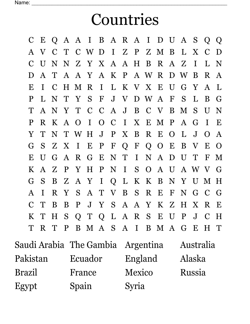 Countries Word Search