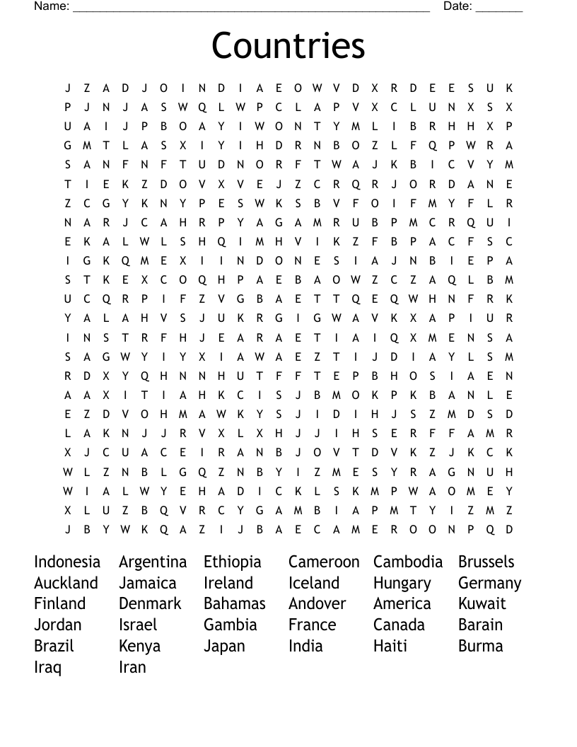 Countries Word Search
