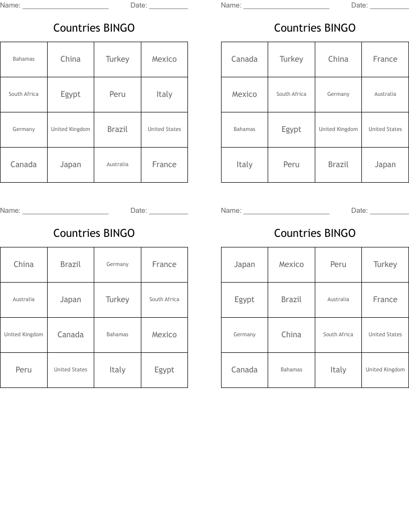 Countries BINGO