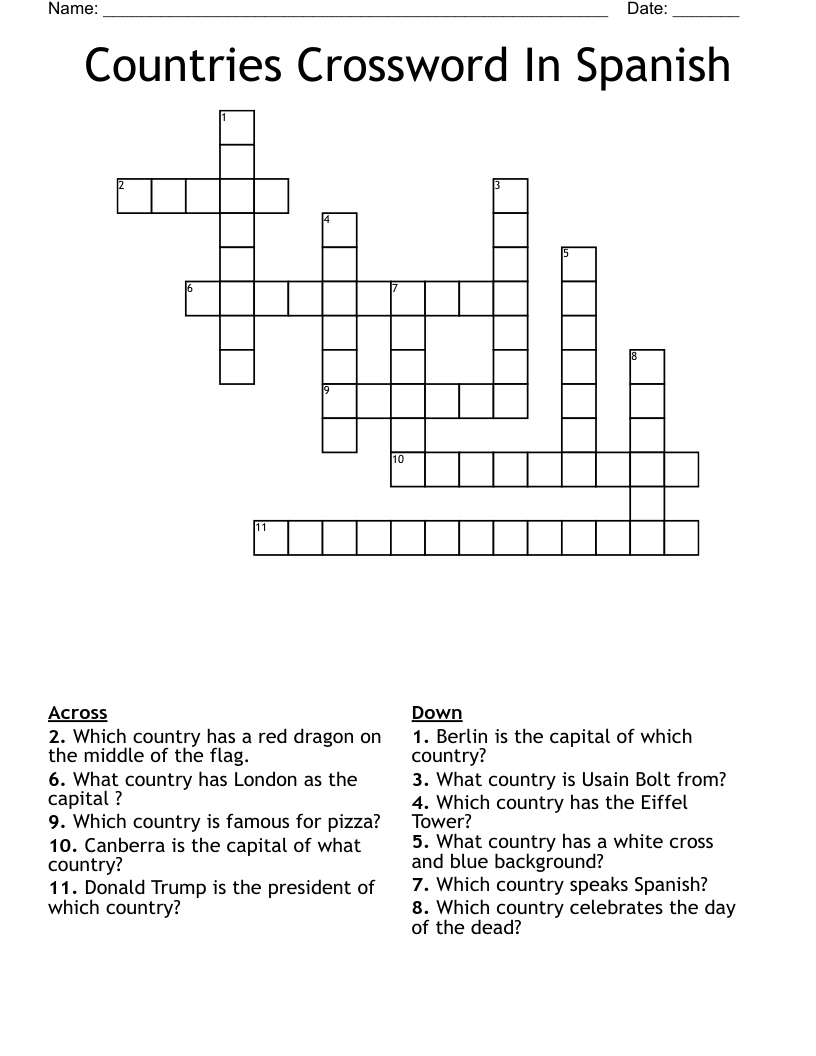 Countries Crossword In Spanish