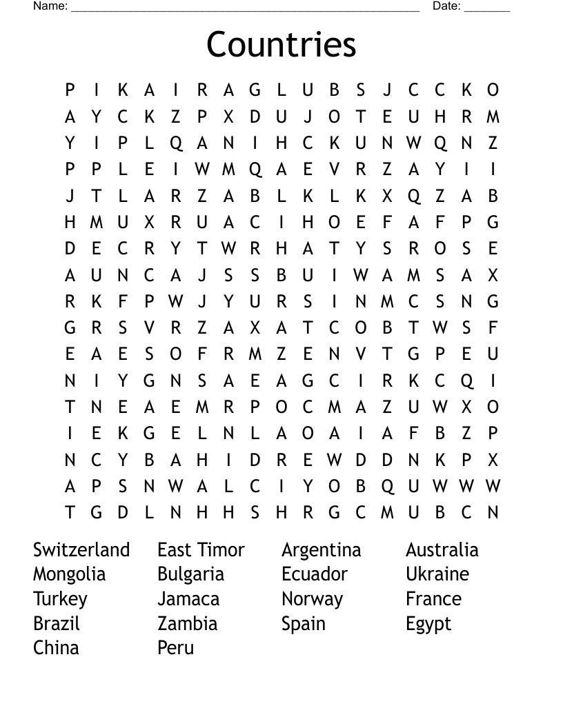 Countries  Word Search