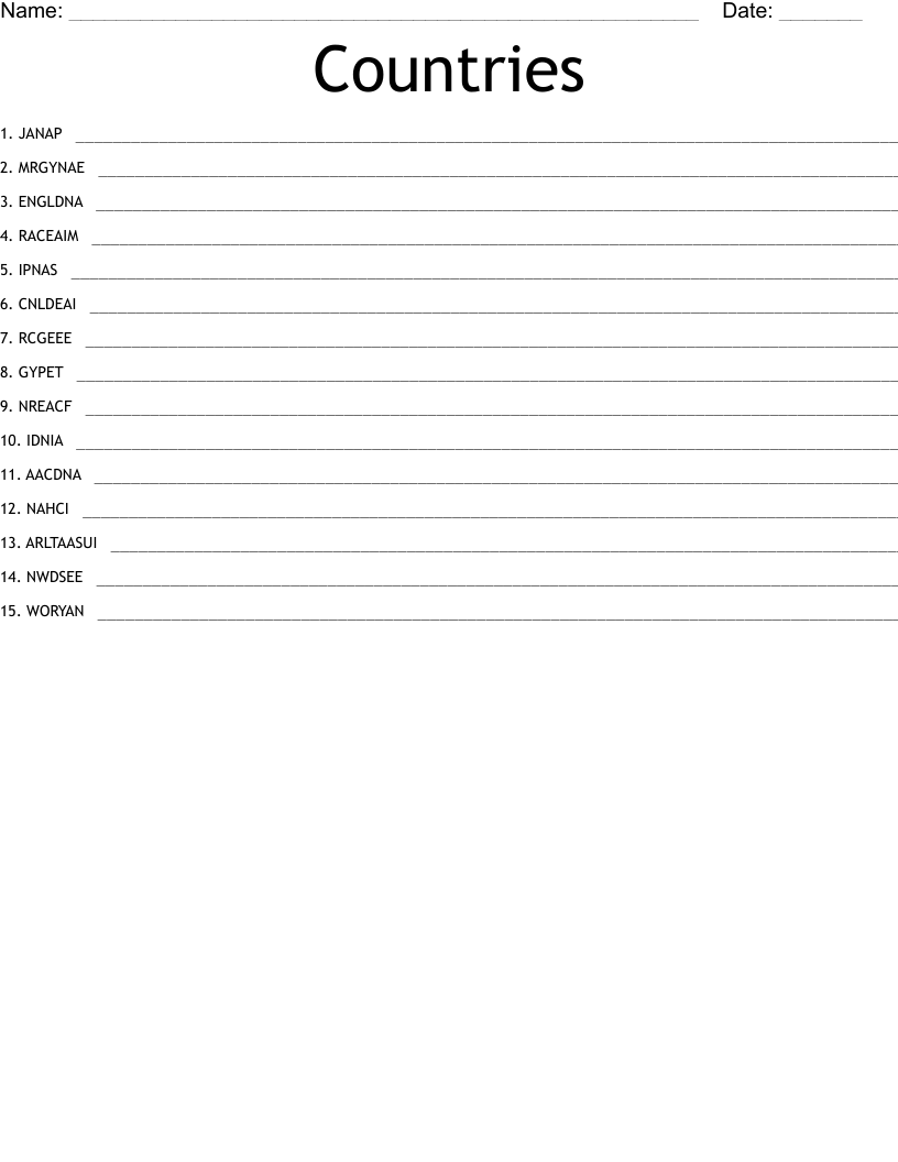 Countries  Word Scramble
