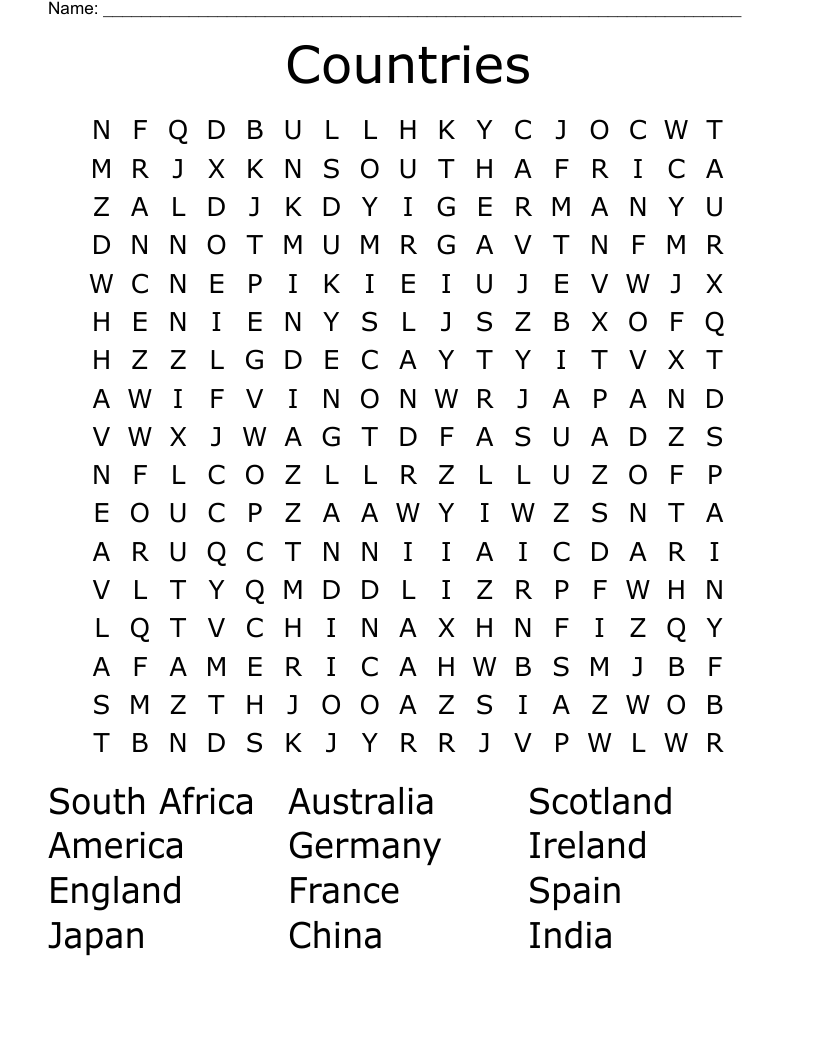 Countries  Word Search