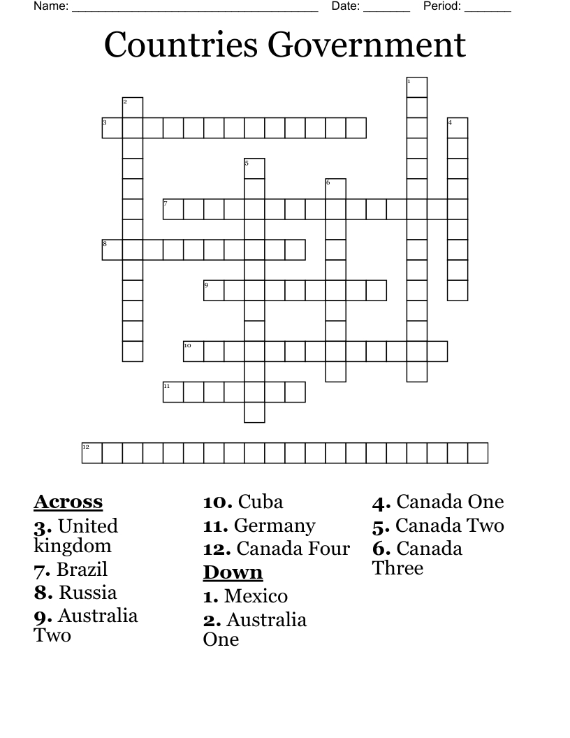 Countries  Government  Crossword