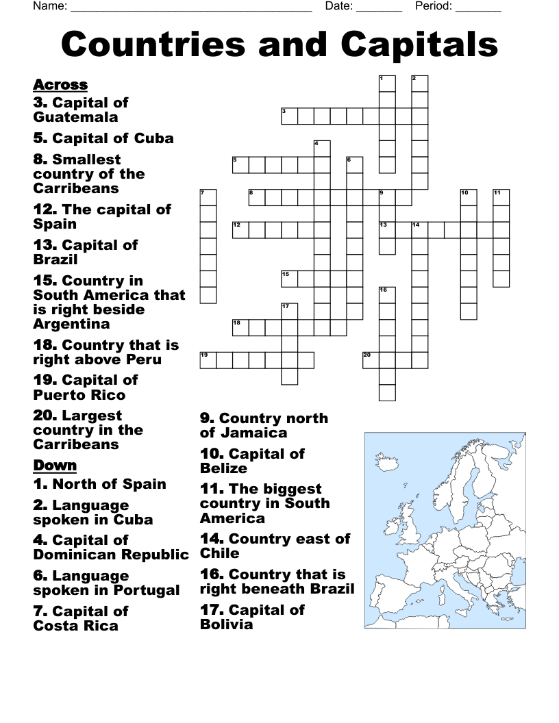 Countries and Capitals Crossword
