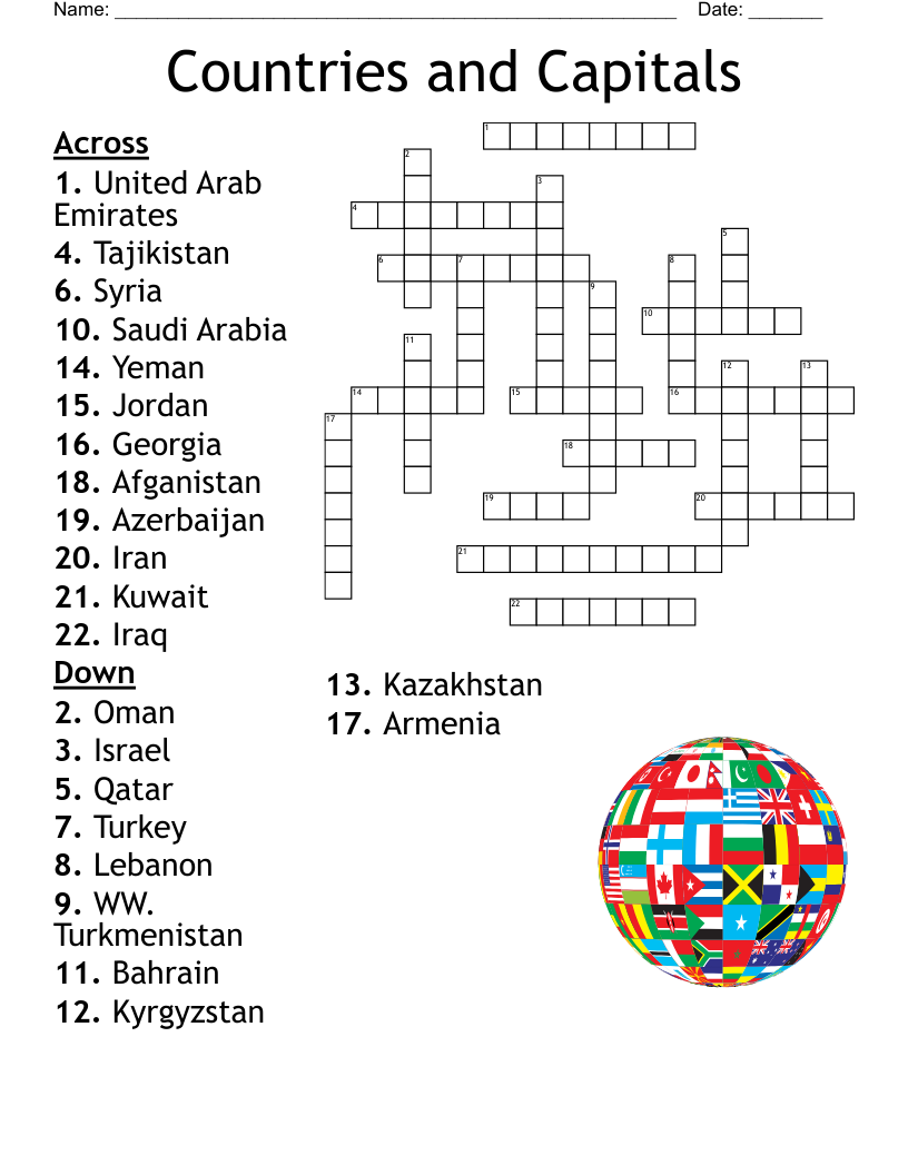 Countries and Capitals Crossword