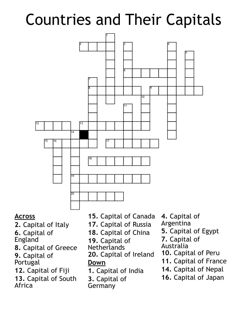 Countries and Their Capitals Crossword
