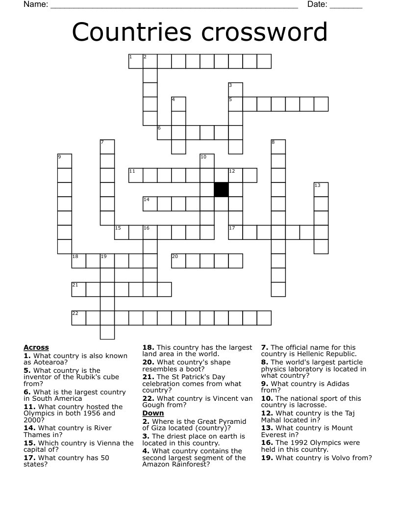 Countries crossword