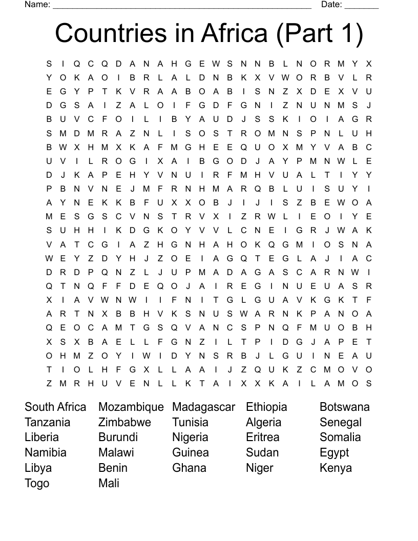 Countries in Africa (Part 1) Word Search