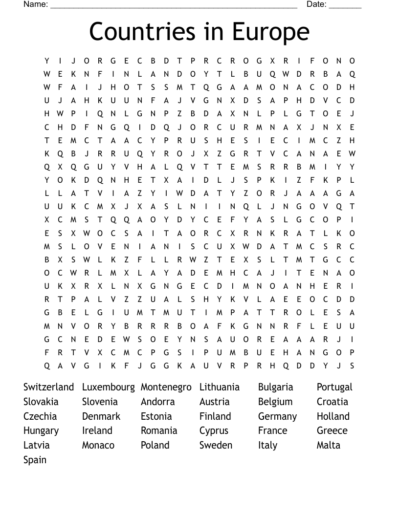Countries in Europe Word Search